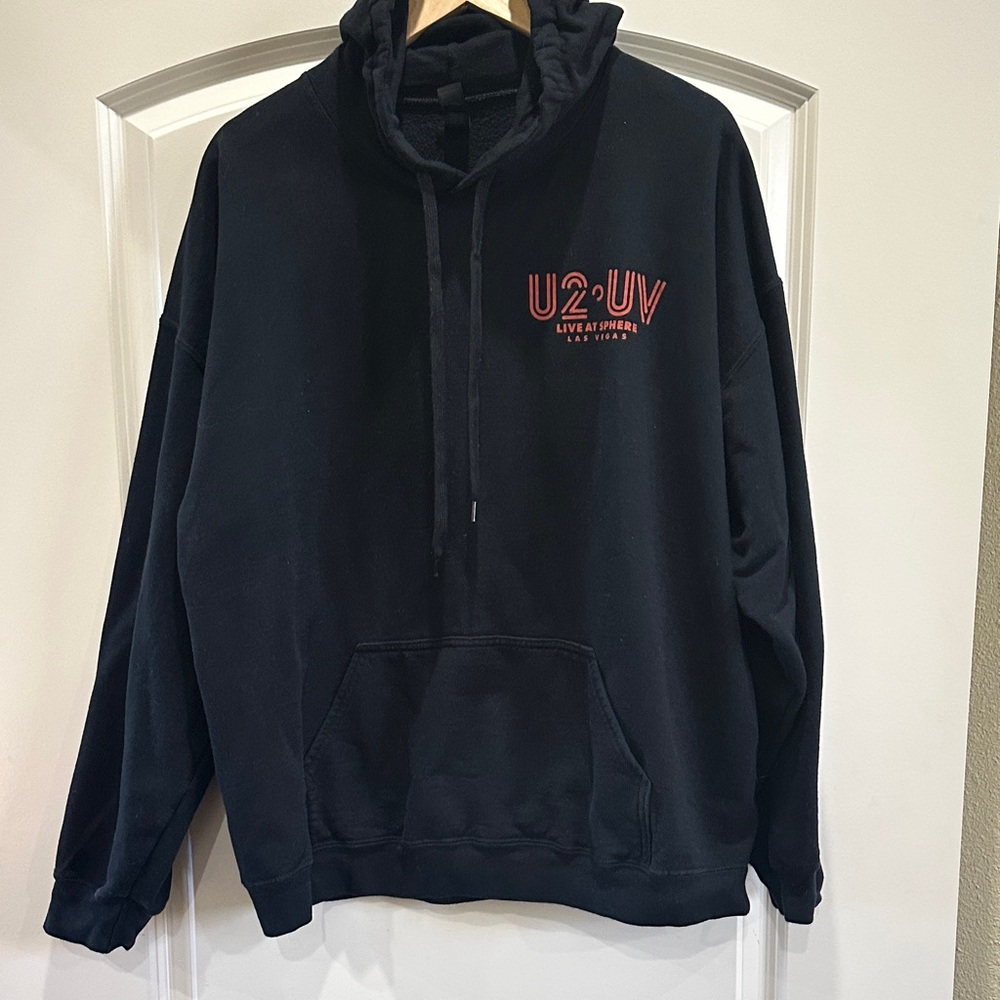 U2 Live at the Sphere Concert Black Hoodie with Red Graphic